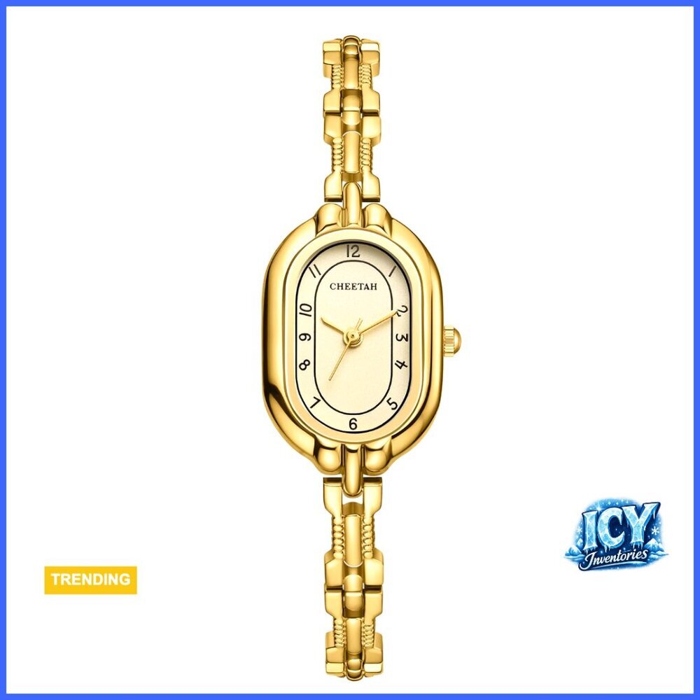 Gold-Tone Stainless Steel Bangle Watch with Numeral Dial Waterproof
